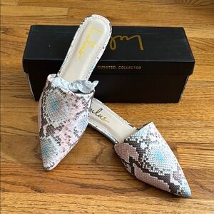 Lulu's Pink and Blue Snakeskin Mules 8